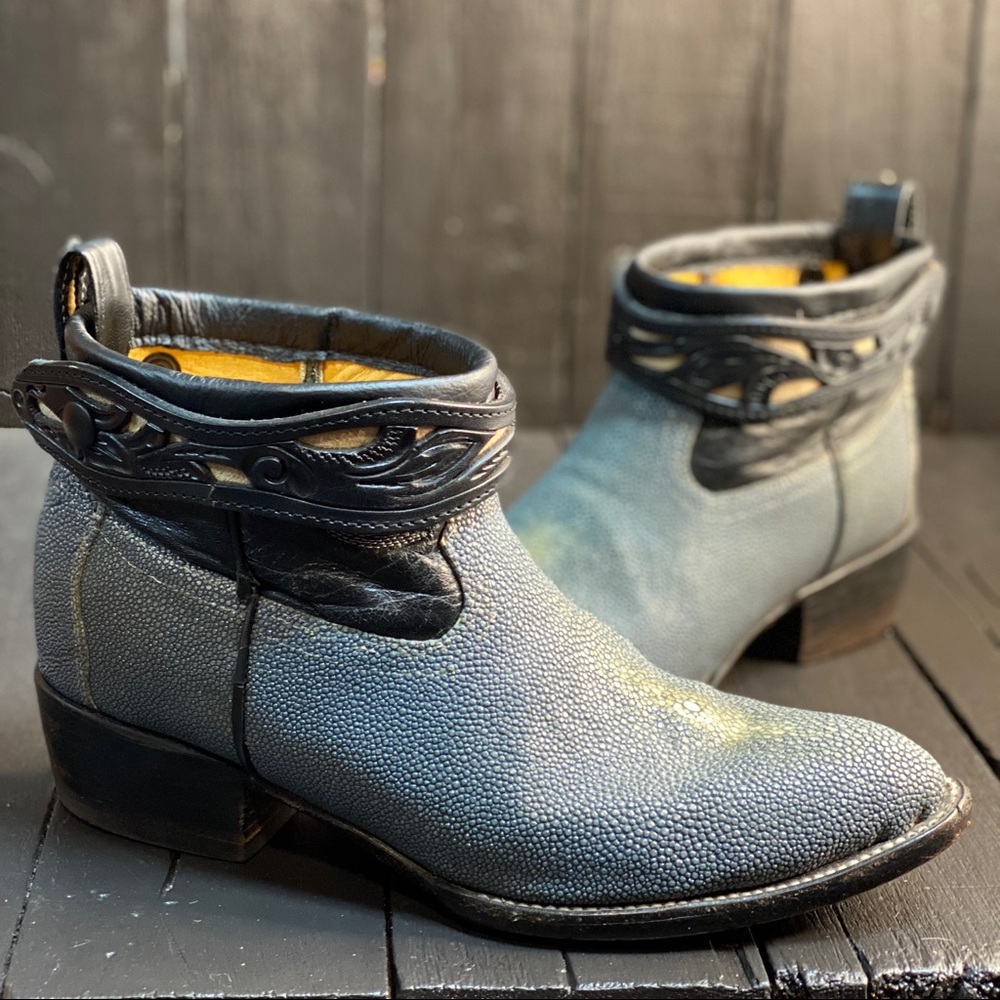 SOLD Size 11.5, Upcycled Stingray Boots, FauxyFurr Boho